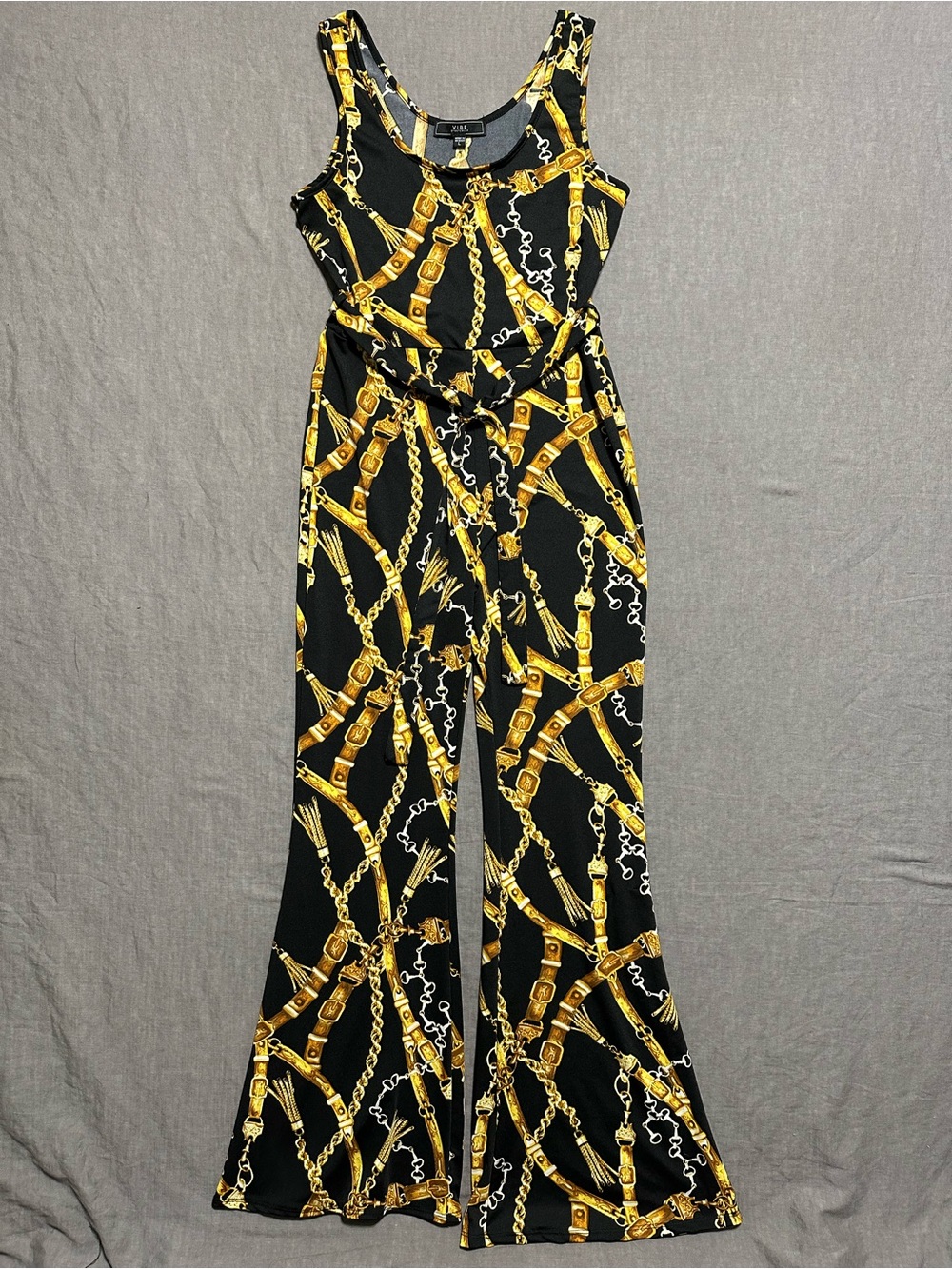 Vibe Black Jumpsuit with Gold Chain Print